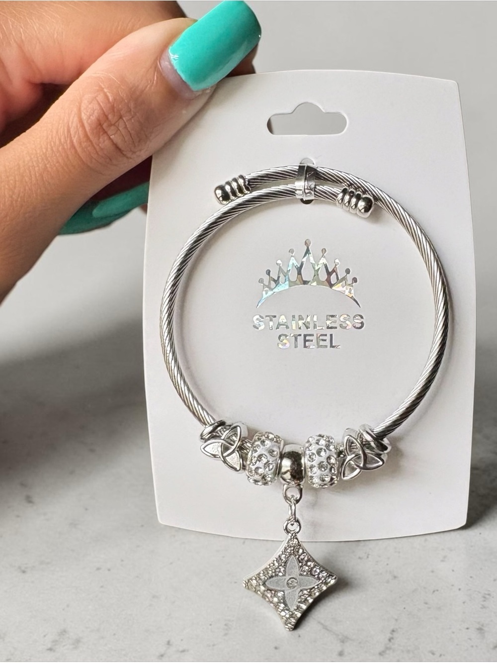 Silver Stainless Steel Charm Bracelet - Picture 4 of 4